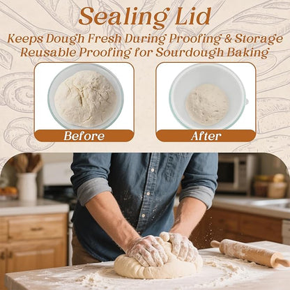 7 Pcs Large Glass Bowl for Sourdough Bread starter 4.7 Quart Glass Mixing Bowl for Sourdough Bread with Lid Sour Dough Breads Baking Supplies Clear Proofing Bowls Include Sour Dough Making Tools
