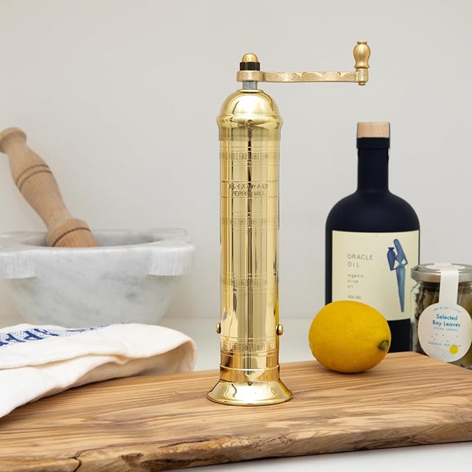 Alexander Home Original Greek Pepper Mill, 9-Inch Brass – European Manual Pepper Grinder Refillable