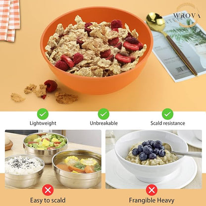 Wrova Wheat Straw Bowls Set 60 OZ Unbreakable Large Cereal Bowls Set of 6 Microwave and Dishwasher Safe Bowls Big Bowls for Eating BPA Free Soup Bowl for Serving Oatmeal and Salad Orange