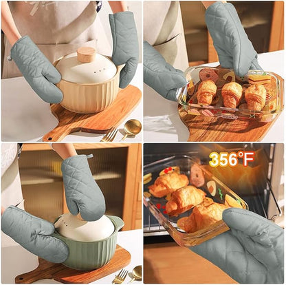 AUAUY Grey Oven Mitts, 1 Pair Kitchen Mittens, 392F Heat Resistant Non-Slip Gloves for Oven, BBQ, Grilling, Cooking, Baking - Infill Cotton - Image 7