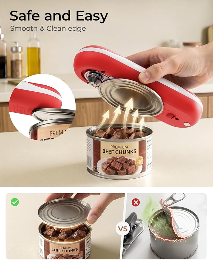 Electric Can Opener, One-Touch Automatic Can Opener, USB Rechargeable Electric Can Opener for Seniors with Arthritis- Cordless Battery Powered, Side Cut, Smooth Edge, Handsfree, for Any Size Cans - Image 5