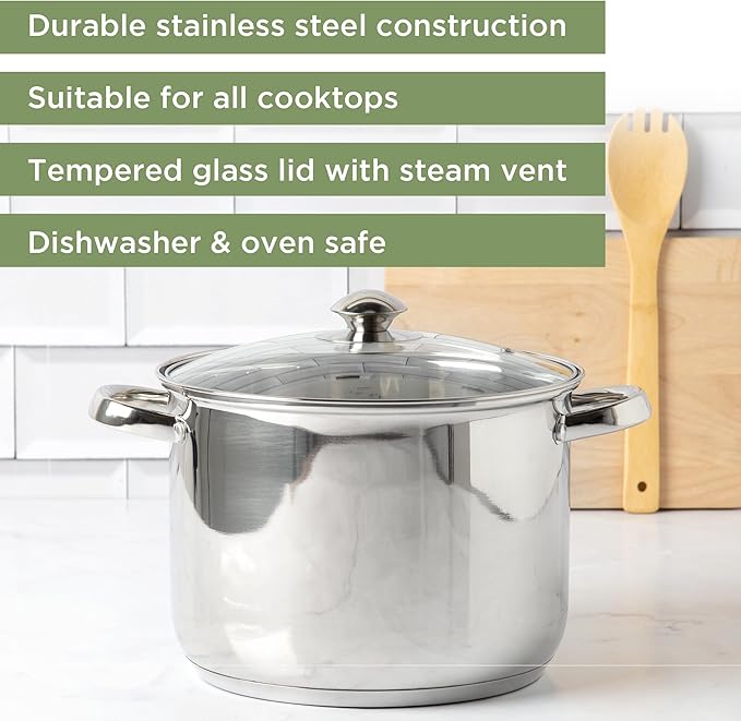 Ecolution Stainless Steel Stock Pot, Encapsulated Induction Ready Cooking Pot with Glass Lid, Oven Safe, Dishwasher Safe Soup Pot, 8-Quart - Image 2