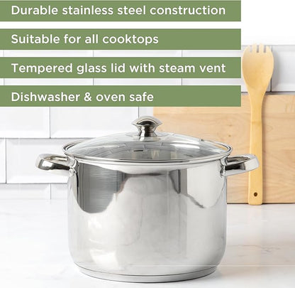 Ecolution Stainless Steel Stock Pot, Encapsulated Induction Ready Cooking Pot with Glass Lid, Oven Safe, Dishwasher Safe Soup Pot, 8-Quart - Image 2