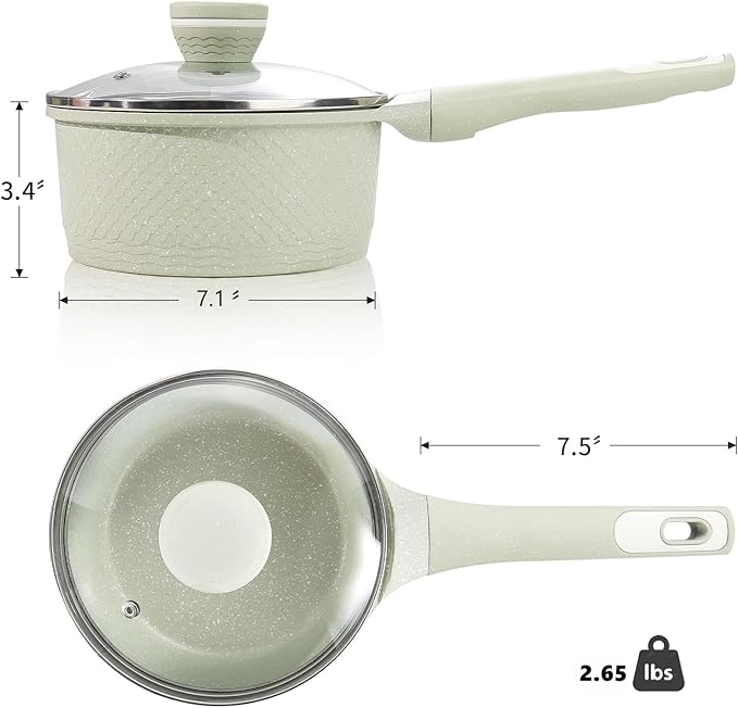 Sauce pan 2.0Qt SaucePan with Lid, Non Stick Sauce Pot for Cooking, Easy to Clean, Cooking all stovetop 100% Free PFOA PFAS - Green Granite - Image 2