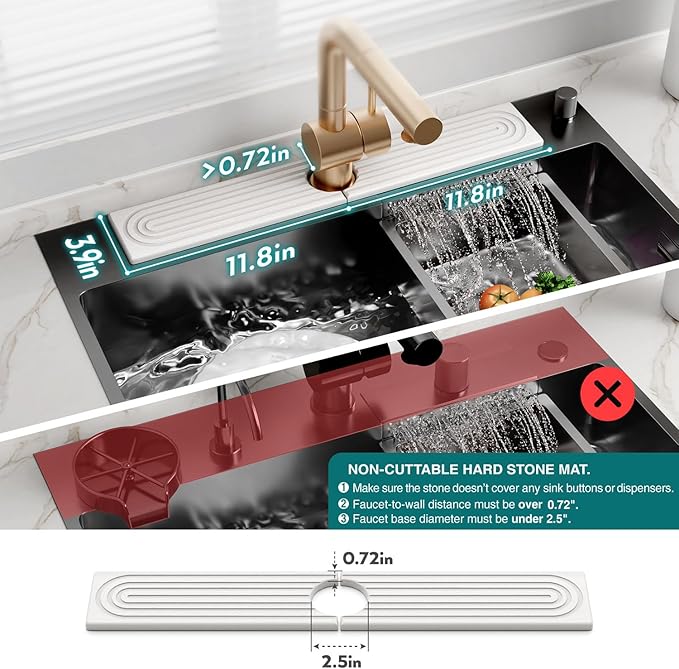 Eormoe Faucet Mat for Kitchen Sink – Diatomite Stone Drying Mat & Sink Protectors, Prevent Moisture – Sink Splash Guard Water-Absorbing Stone Tray for Bathroom Counter (Light Grey, 23.6" x 3.9") - Image 2