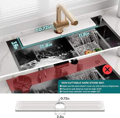 Eormoe Faucet Mat for Kitchen Sink – Diatomite Stone Drying Mat & Sink Protectors, Prevent Moisture – Sink Splash Guard Water-Absorbing Stone Tray for Bathroom Counter (Light Grey, 23.6" x 3.9") - Image 2