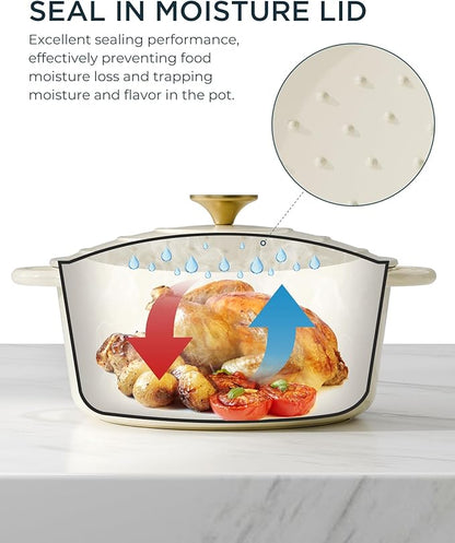 Enameled Cast Iron Dutch Oven - 6QT Pot with Lid & Cotton Potholders - Heavy-Duty Cookware for Braising, Stews, Roasting, Bread Baking, Oven Safe up to 500° F & Across All Cooktops, Cream White - Image 3