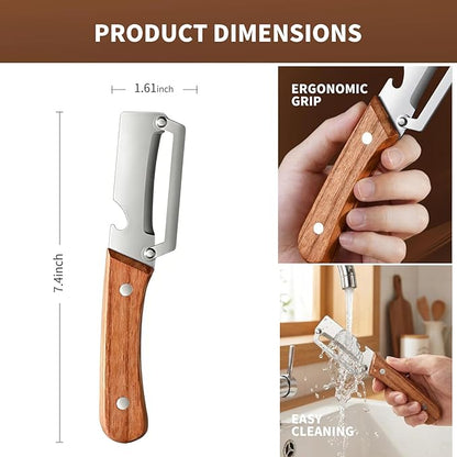 3 Pack 2 in 1 Multi-Functional Vegetable Peeler for Kitchen, Ultra-Sharp Stainless Steel Blade with Ergonomic Wooden Handle & Bottle Opener, Premium Kitchen Tool for Potato, Apple, Carrot, Pumpkin - Image 7