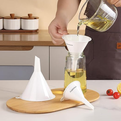 Plastic Kitchen Funnel Set of 3, Round Kitchen Funnels for Filling Bottles, Durable and Multifunctional Funnels for Filling Canning, Cooking, Lab or Car Oil (White) - Image 5