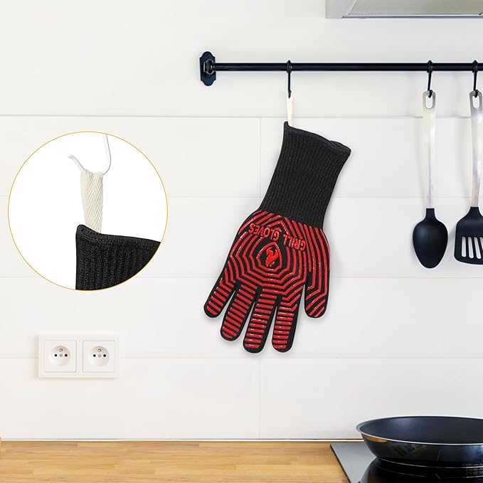 BBQ Gloves, BBQ Accessories 1472℉ Extreme Heat Resistant, Grilling Gloves Silicone Non-Slip Oven Mitts, Kitchen Gloves for BBQ, Grilling, Cooking, Baking-1 Pair 14inch - Image 5