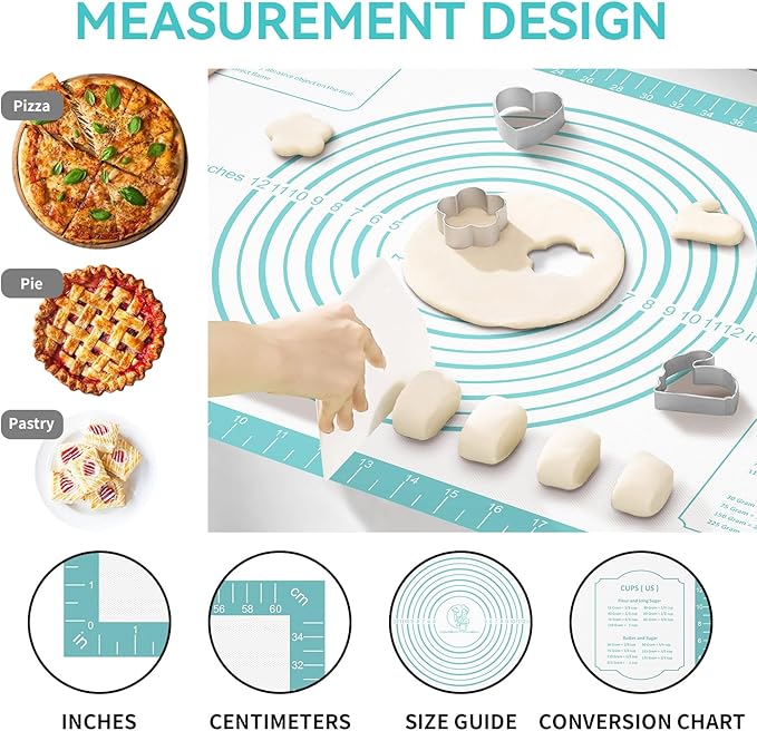 Non-Stick Silicone Pastry Mat, Thick Silicone Baking Mat - Dough Mat for Rolling, Silicone Mat for Baking Cookies Macarons Bread, Extra Large 26 x 16 Inch - Image 3