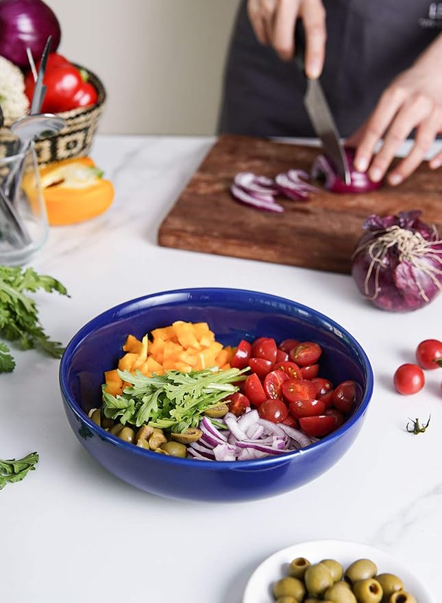 LE TAUCI Pasta Bowls 45 oz, Salad Bowls Set for Serving Soup, Pasta, Noodle, Dinner, Large Kitchen Bowl Plates, Microwave Safe - 8.5 Inch, Set of 4, Blue - Image 3
