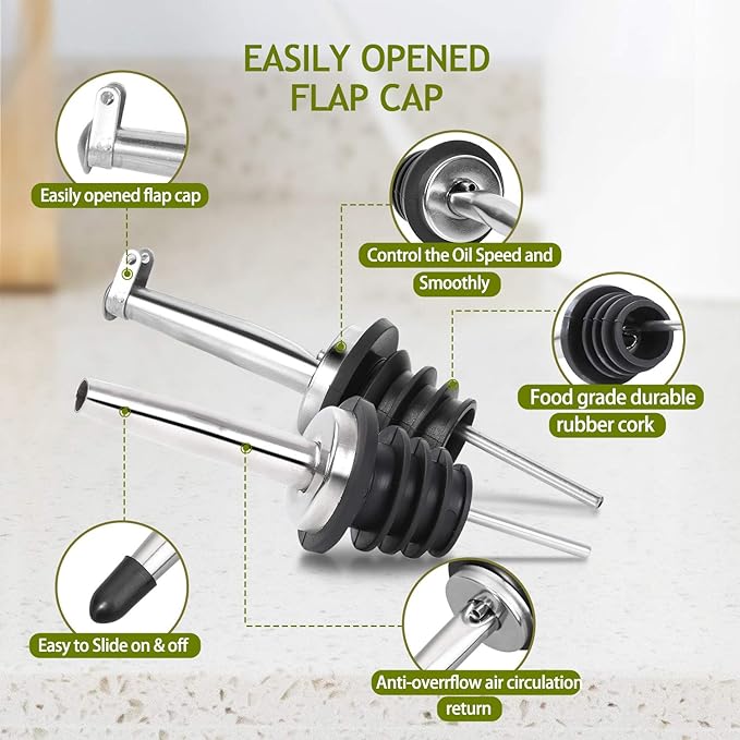 AOZITA 17oz Glass Olive Oil Dispenser - Oil and Vinegar Cruet Bottle with Stainless Steel Pourers - Funnel For Easy Refill - Olive Carafe Decanter for Kitchen - Image 6