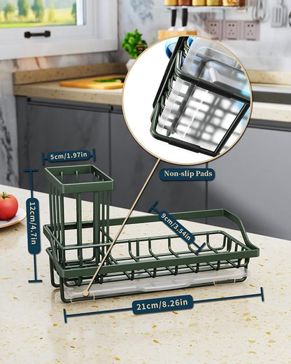 Consumest Sponge Holder for Kitchen Sink - Kitchen Sink Caddy Organizer with Removable Drip Tray for Countertop Dish Soap Dispenser Brush Storage Accessories 304 Stainless Steel, Green - Image 7