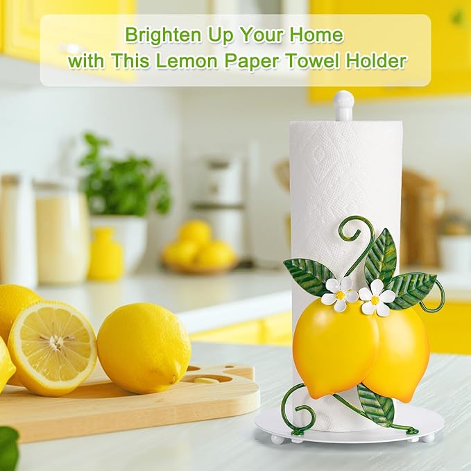 Lemon Paper Towel Roll Holder Countertop - Lemon Housewarming Gifts for Women, Farmhouse Kitchen Decor and Accessories, Vintage Home Yellow Kitchen Counter Decor, 3D Handmade Pattern, Weighted Base - Image 6