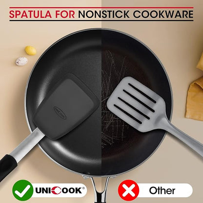 Unicook 4 Pack Flexible Silicone Spatula, Turner, 600F Heat Resistant, Ideal for Flipping Eggs, Burgers, Crepes and More, Black - Image 4