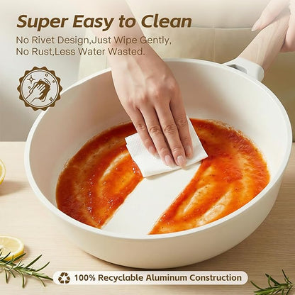 Ceramic Nonstick Frying Pan with Lid, 4.0 QT Sauté Pan Large Capacity Skillet, Non Stick Deep Frying Pan Induction Compatible White Granite Coating PFOA/PFAS Free Non-toxic Healthy Kitchen Cookware - Image 3