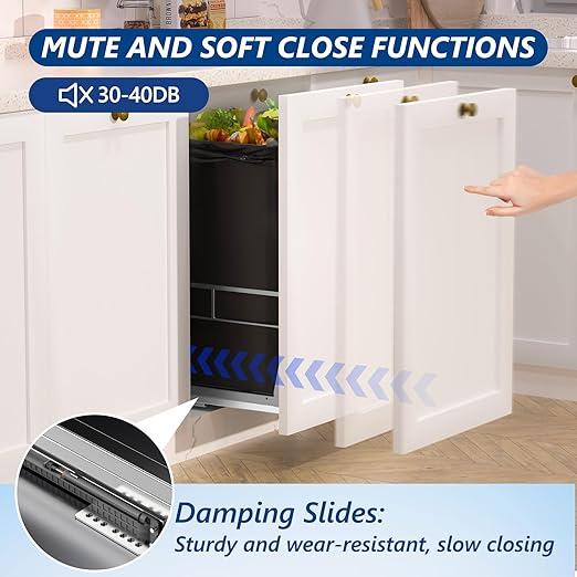 Insputer Pull Out Trash Can Under Cabinet with Tiltable 10° & 10 Gal Garbage bin, Under Sink Trash Can Kit for Kitchen, Easy to Take Out Bin, Requires Minimum Cabinets Opening 12" W X 18" D