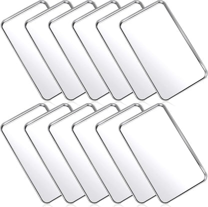 Mimorou 12 Pcs Baking Sheet Stainless Steel Cookie Small Metal Sheet Pans Professional Rectangle Oven Trays Kitchen Baking Cooking Oven and Toaster, Dishwasher Safe(10.2 x 5.9 Inch)