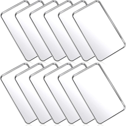 Mimorou 12 Pcs Baking Sheet Stainless Steel Cookie Small Metal Sheet Pans Professional Rectangle Oven Trays Kitchen Baking Cooking Oven and Toaster, Dishwasher Safe(10.2 x 5.9 Inch)