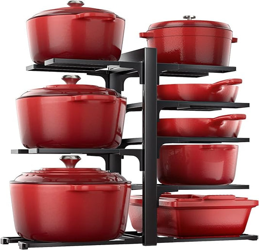 ORDORA Pots and Pans Organizer Rack for Cabinet, 15.83" Height 8-Tier Heavy Duty 120LBS Pot Pan Organizer under Cabinet Adjustable for Dutch Oven, Cast-iron Pan, Heavy Skillets Griddles, Shallow Pot by ORDORA