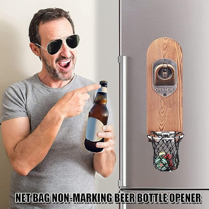 Beer Bottle Opener Wall Mounted with Magnetic Cap Catcher,Wooden Magnetic Bottle Opener for Fridge,Vintage Beer Gifts for Men, Man Cave Decor,Gifts for Men and Beer Lovers(Style 3)