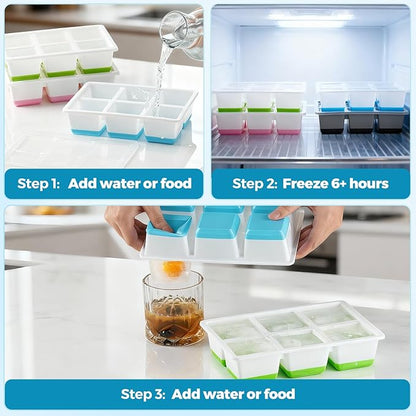 Large Ice Cube Trays 2 Pack, Easy Release 2.4" Super Big Ice Cubes, Stackable Ice Trays for Freezer, Silicone Cocktail, Whiskey Ice Cubes Mold with Lid, Dishwasher Safe - BPA Free - Image 4