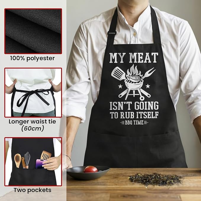 SANDJEST Funny Mens Aprons with Pockets for BBQ Grilling Cooking Grandpa Husband Apron for Birthday Christmas Father's Day