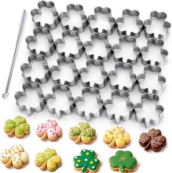 AIERSA Mini Shamrock Cookie Cutter,St Patricks Day Cookie Cutters,1 Inch Tiny Clover Shaped Cracker Cutter,20 Cavity Metal Stainless Steel Small Shamrock Cookie Cutters