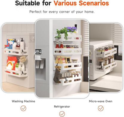 Sevenblue 2 Pack Strong Magnetic Spice Rack for Refrigerator, Multipurpose Magnetic Shelf for Fridge with 4 Hooks for kitchen and Bathroom Organization, White - Image 6