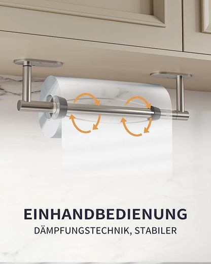 Paper Towel Holder Under Cabinet, Self Adhesive or Wall Mount for Kitchen Bathroom, Stainless Steel Paper Towel Holders with Damping Effect, Single Hand Operable (Silver) - Image 3