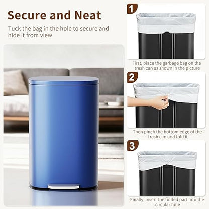 PayLessHere Stainless Steel Trash Can with Lid - Removable Inner Bucket, Foot Pedal Soft Close for Office, Home, Kitchen Garbage Bin (Deep Blue, 13 G) - Image 6