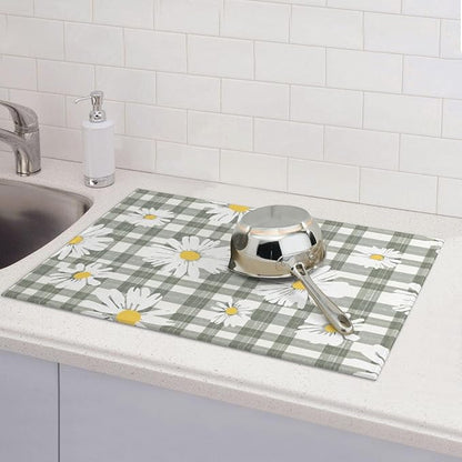 Daisy Dish Drying Mat For Kitchen Counter Absorbent Large Kitchen Fast Dry Pad Reusable Washable Protector Rack Large Mat 18 X 24