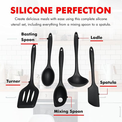 Chef Craft Premium Silicone Kitchen Tool and Utensil Set, 5 Piece, Black - Image 4
