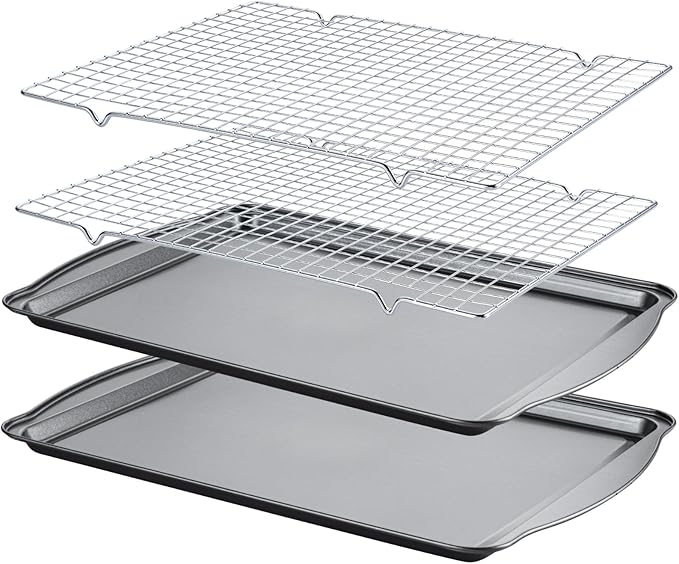 Baking Sheet with Cooling Racks - 17'' x 11" x 0.5" Carbon Steel Cookie Sheets for Baking [2 Sheets + 2 Racks], Nonstick Baking Pans, Perfect for Baking, Roasting, and More by Gymdin