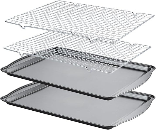 Baking Sheet with Cooling Racks - 17'' x 11" x 0.5" Carbon Steel Cookie Sheets for Baking [2 Sheets + 2 Racks], Nonstick Baking Pans, Perfect for Baking, Roasting, and More by Gymdin