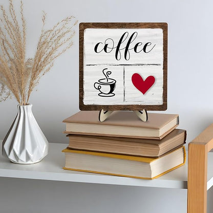 Vintage Coffee Bar Decor Sign,Rustic Wooden Plaque for Java Station, Kitchen,Cafe or Tea Corner, Funny Jave Gift for Coffee Lovers,Cute Heart Design Cafe Decor 5.9x5.9inch - Image 4