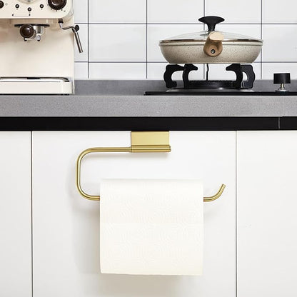 Yaocom 12.4 Inches Cabinet Door Paper Towel Holder Camper Under Sink No Drilling Paper Towel Storage and Dispenser for RV Kitchen Bathroom Laundry Room, Stainless Steel(Gold,2 Pcs)