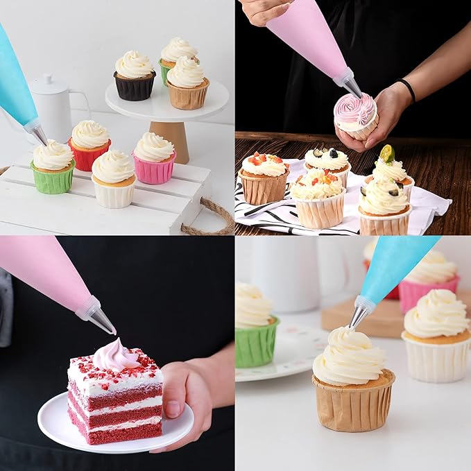 Piping Bags and Tips Set, 100Pcs 12 Inch Pastry Bags, Icing Bags Disposable for Cakes Decorating Kit Supplies with 1 Reusable Piping Bags, 1 Couplers, 12 Frosting Tips, 2 Bag Ties, 3 Cake Scraper - Image 5