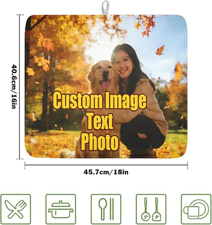 Personalized Dish Drying Mat for Kitchen Counter,Customized Drying Mats with Photo Text Image 16 x 18 Inch with High Absorbent Microfiber Drainer Mat for Coffee Bar - Image 2