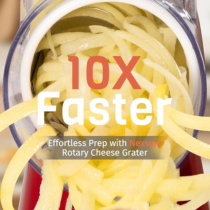 Cheese Grater Hand Crank, Rotary Cheese Shredder with 3 Interchangeable Blades for Coarse, Fine Shredding and Slicing, Strong Suction Base for Pizza, Pasta, Salad, Vegetables, Nuts, Chocolate - Image 2