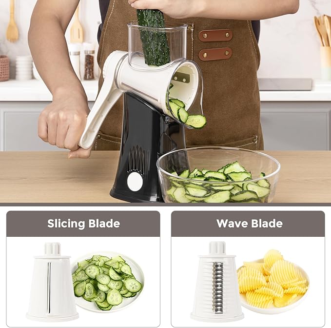 X Home 5-in-1 Rotary Cheese Grater for Kitchen, Upgraded Hand Crank Shredder with Stronger Suction Base & Multifunctional Drum Blades, for Cheese, Vegetables and Nuts, Easy to Use and Clean, Black - Image 2