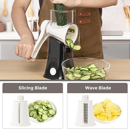 X Home 5-in-1 Rotary Cheese Grater for Kitchen, Upgraded Hand Crank Shredder with Stronger Suction Base & Multifunctional Drum Blades, for Cheese, Vegetables and Nuts, Easy to Use and Clean, Black - Image 2