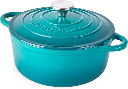 Cast Iron Dutch Oven with Lid – Non-Stick Ovenproof Enamelled Casserole Pot – Sturdy Dutch Oven Cookware – Teal, 3.1-Quart, 22cm – by Nuovva by Nuovva