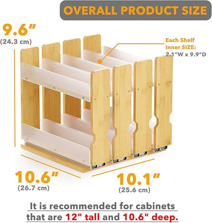 SpaceAid Bamboo Pull Out Spice Rack Organizer for Cabinet, Heavy Duty Slide Out Seasoning Kitchen Pantry Sliding Vertical Organization, 10.1" Wide, 4 Drawers(2" Wide), 2-Tier, Natural - Image 3