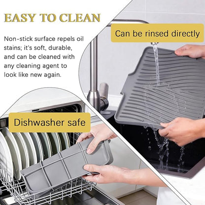 Silicone Drying Mat, 16"X13" With Built-in Drain Lip,Heat-Resistant,Eco-friendly,Hygienic Drying Pad,Leak-Proof and Non-Slip,Silicone Dish Drying Mat for Kitchen Counter or Sink（Gray 16X13） - Image 4