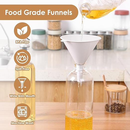 4 PCS Plastic Kitchen Funnel Set with Clean Brush, Food Grade Funnel for Kitchen Use Filling Bottles, Liquid, Protein Powder, Multifunctional Funnels for Cooking, Lab and Automotive Use - Image 2