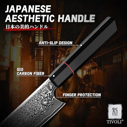 TIVOLI Damascus Japanese Kiritsuke Knife 8 inch, Hand Forged 67 Layers Damascus Steel,Razor-Sharp Edge?GYOTU Knife From Japan With Octagonal Handle For Slicing & Chopping?Ideal Gift
