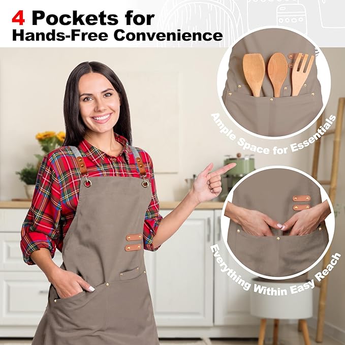 BeLuyi chef apron bib tool apron for man woman cross back straps with 4 pockets for kitchen cooking gardening baking working - Image 6