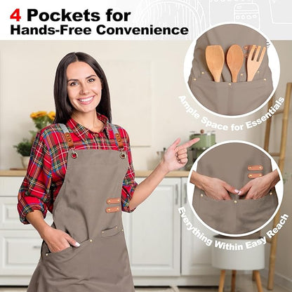 BeLuyi chef apron bib tool apron for man woman cross back straps with 4 pockets for kitchen cooking gardening baking working - Image 6